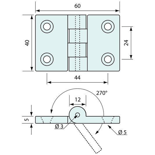 Butt Hinge Black Nylon 60mm