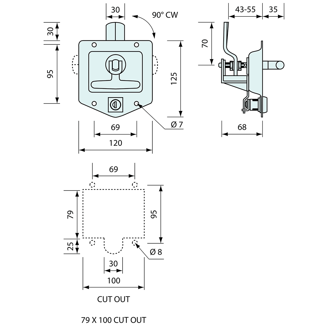 Drop T Latch Locking Stainless Steel 120mm
