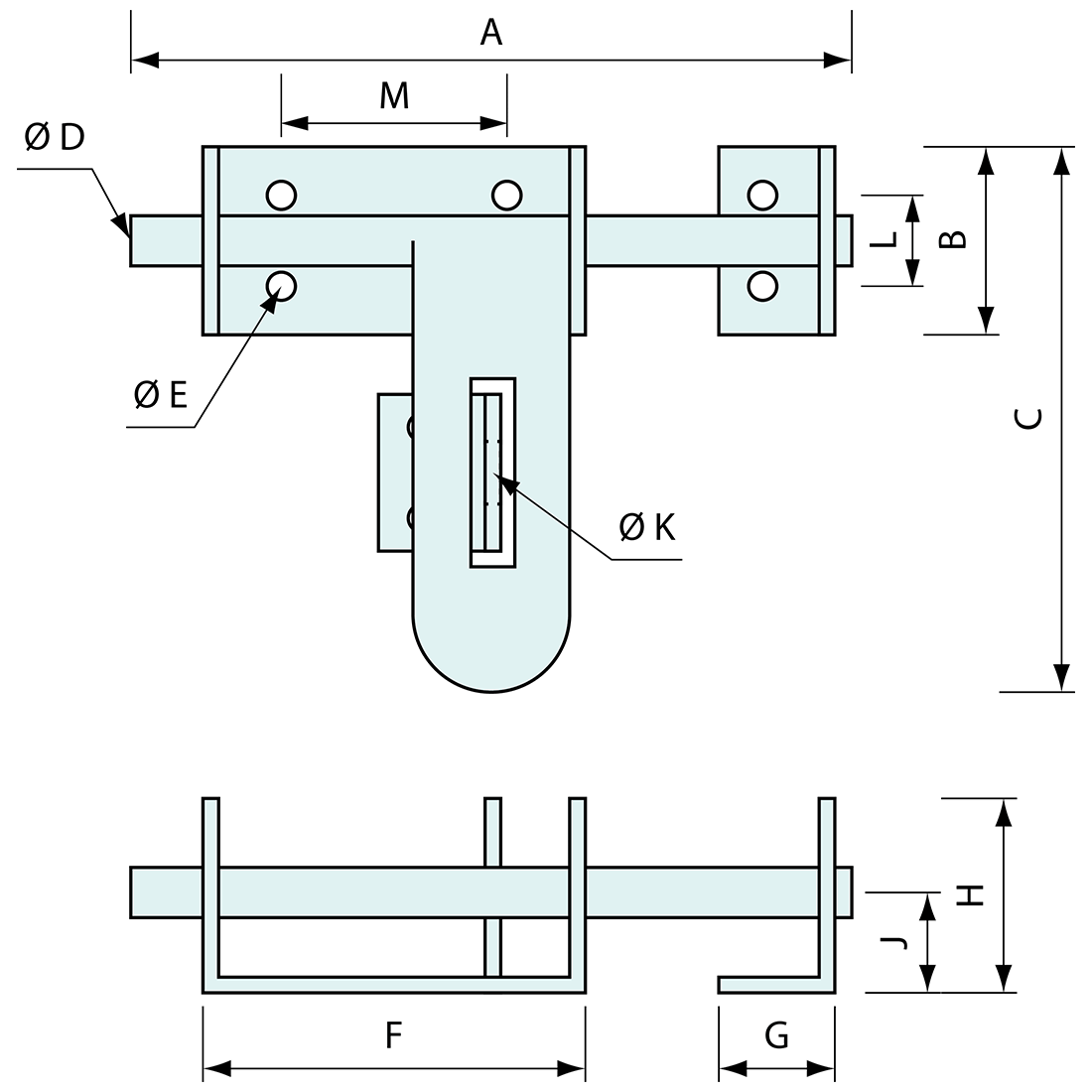 Side Padbolt Stainless Steel 170mm