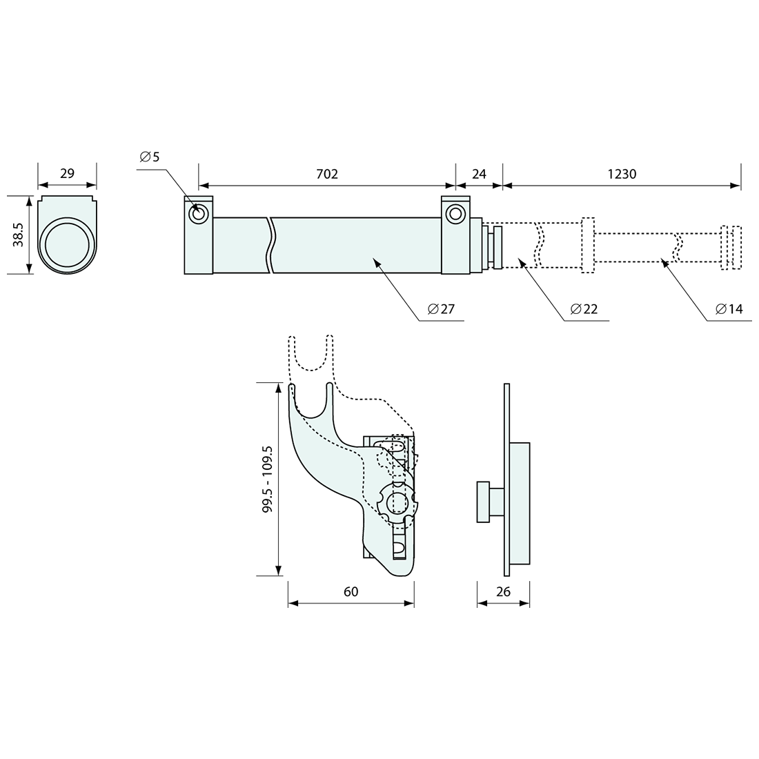 Slide Back Sliding Door Closer Aluminium For Doors 1250 - 2165mm