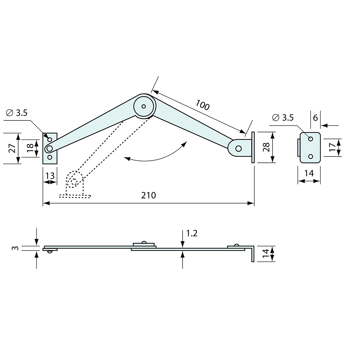 Cover Stay 200mm SS RH