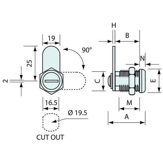 Coin Operated Cam Lock 16mm