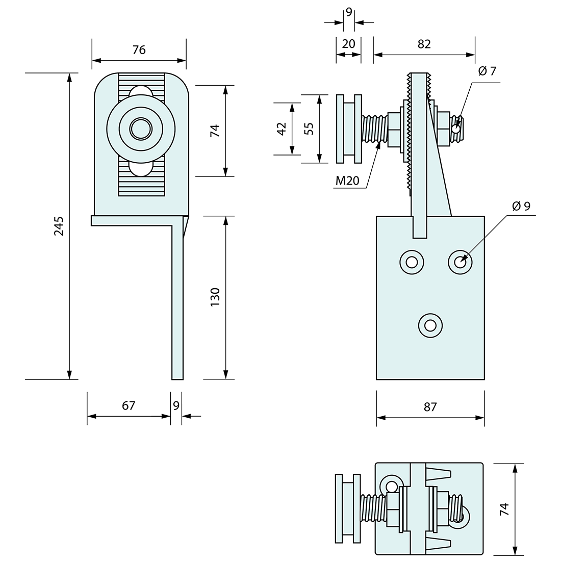 Coolroom Sliding Door Roller Aluminium LH 55mm Wheel White