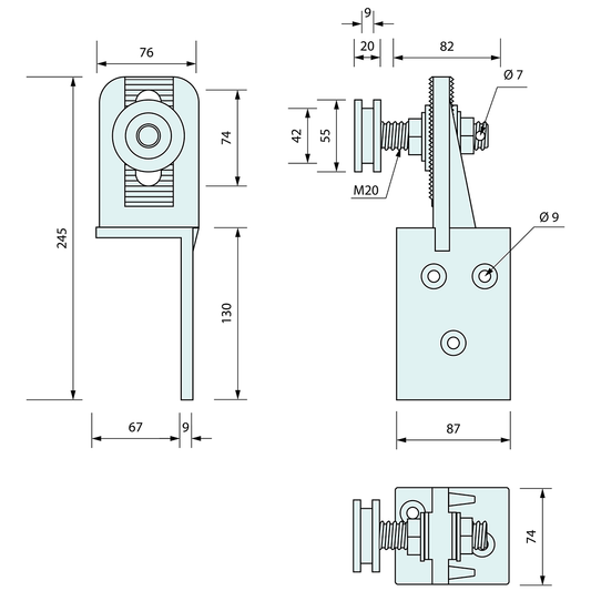 Coolroom Sliding Door Roller Aluminium LH 55mm Wheel White