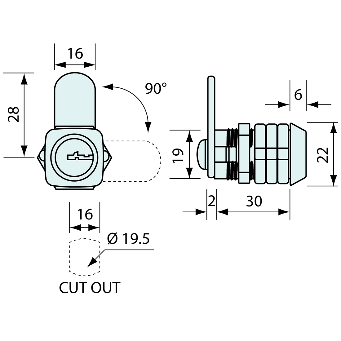 LW Key Cam Lock 30mm