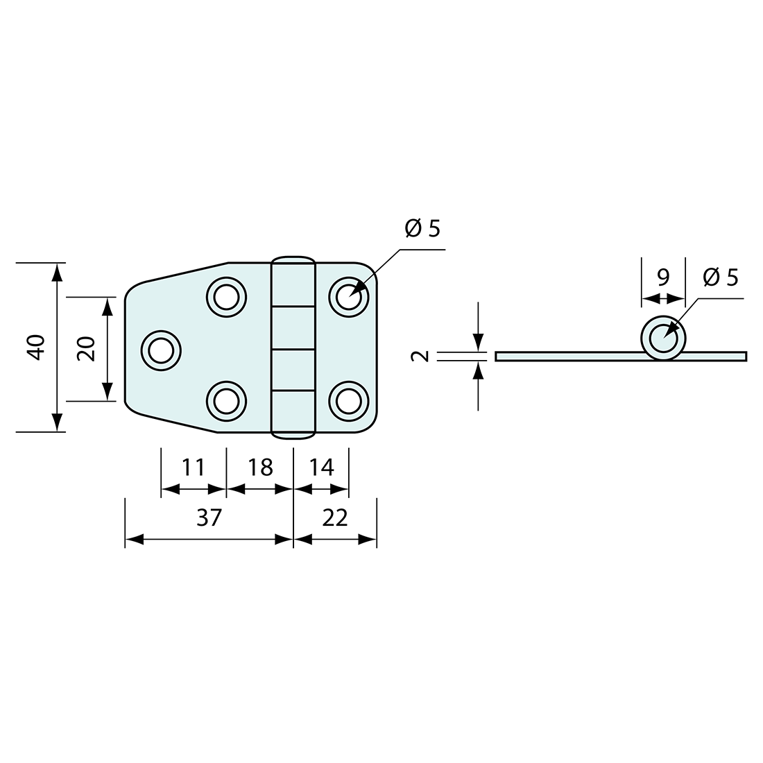 Butt Hinge 304 Stainless Steel 59x41mm