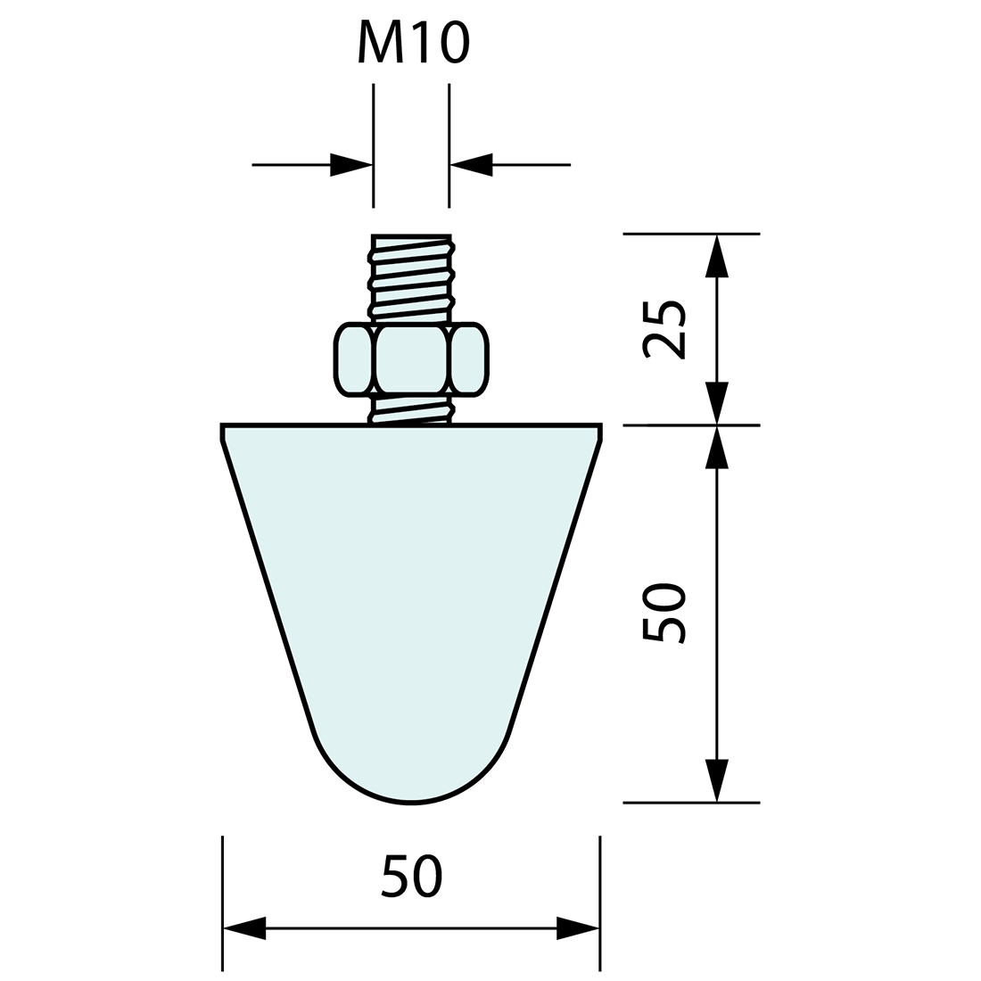 Cone Buffer Rubber and Mild Steel 50mm M10