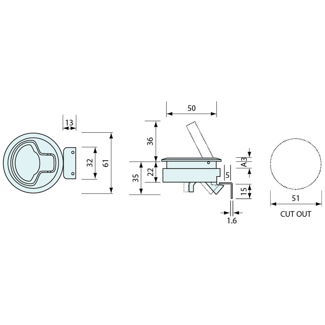 Slam Latch Round Chrome 60mm