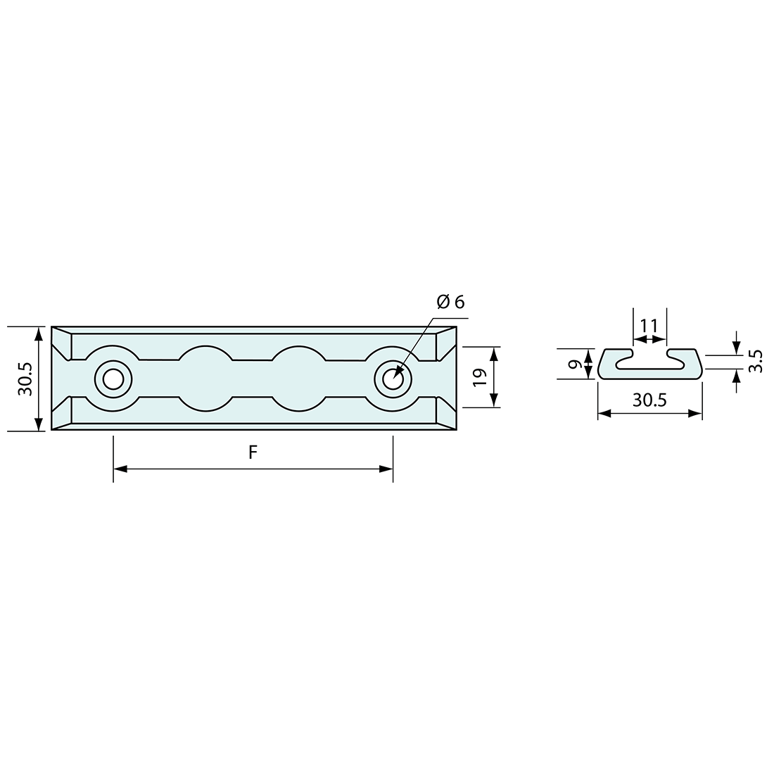 Cargo O Track Light Duty Aluminium 900mmx30mm