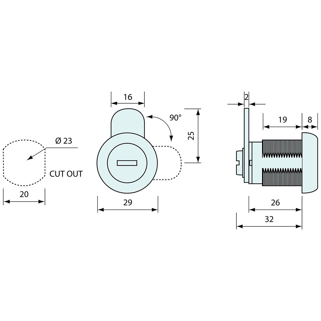 Cam Lock For One Key System 29mm