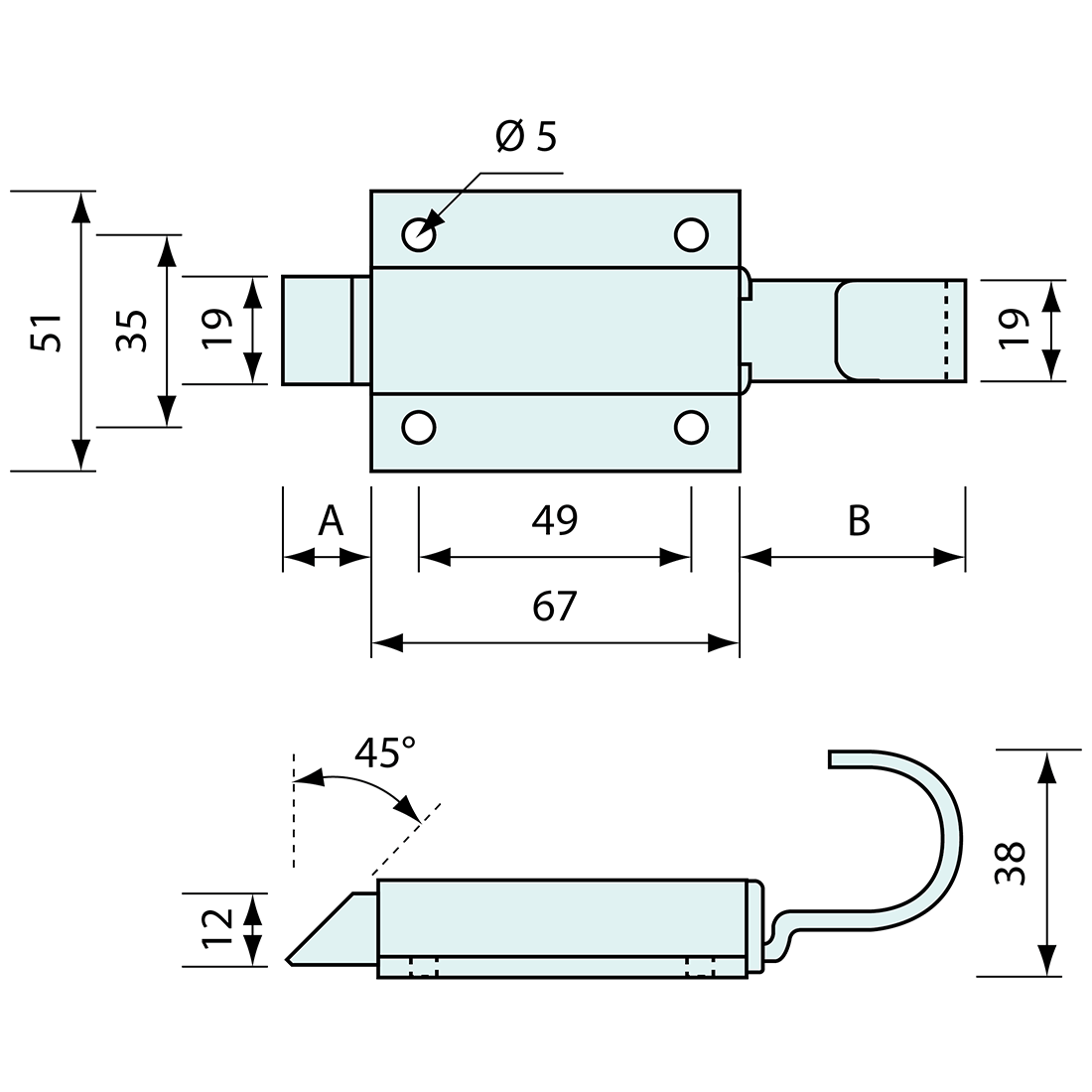 Finger Pull Slam Latch Nose Down Zinc 67mm