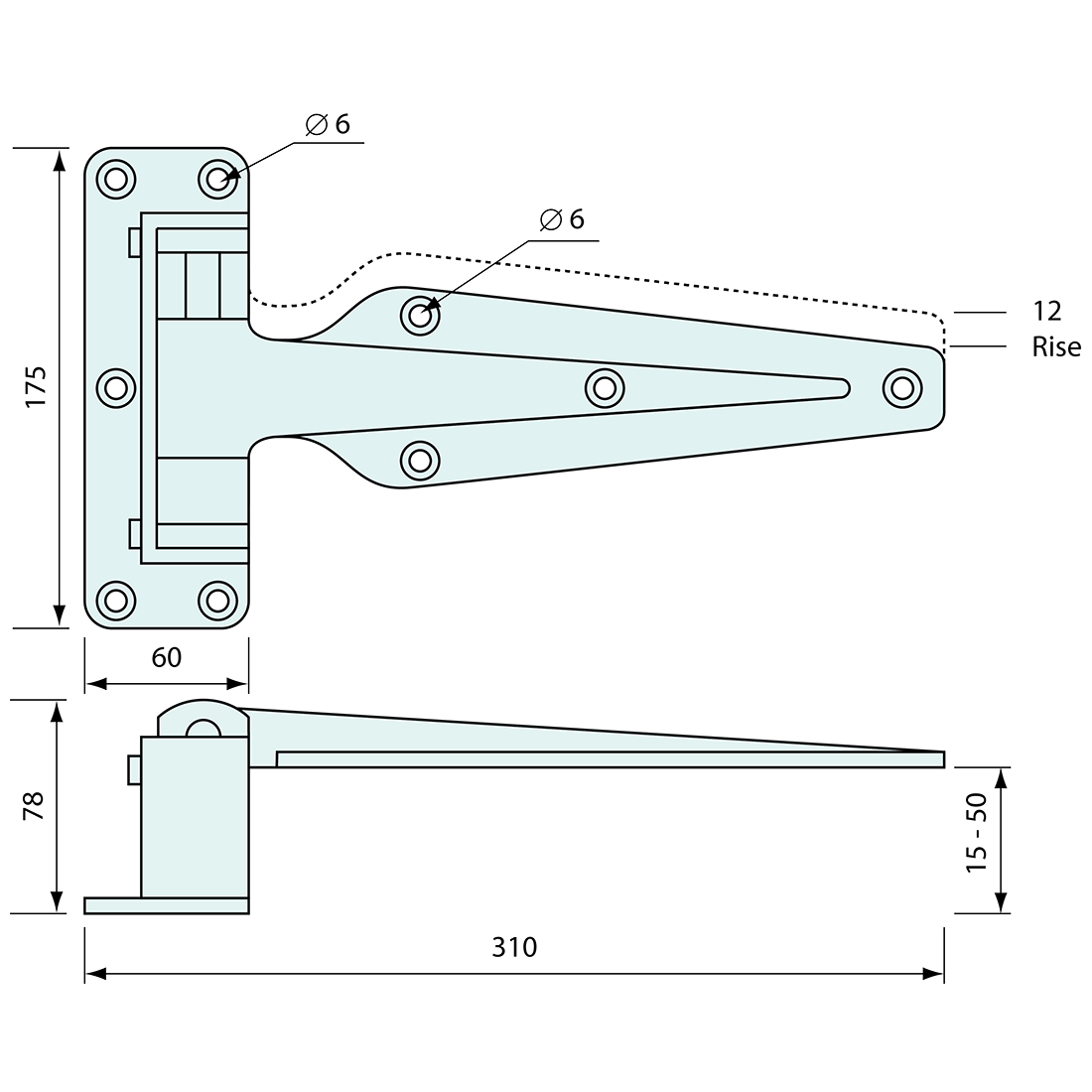 Cooler Hinge Cam Rise Right Hand White 283mm