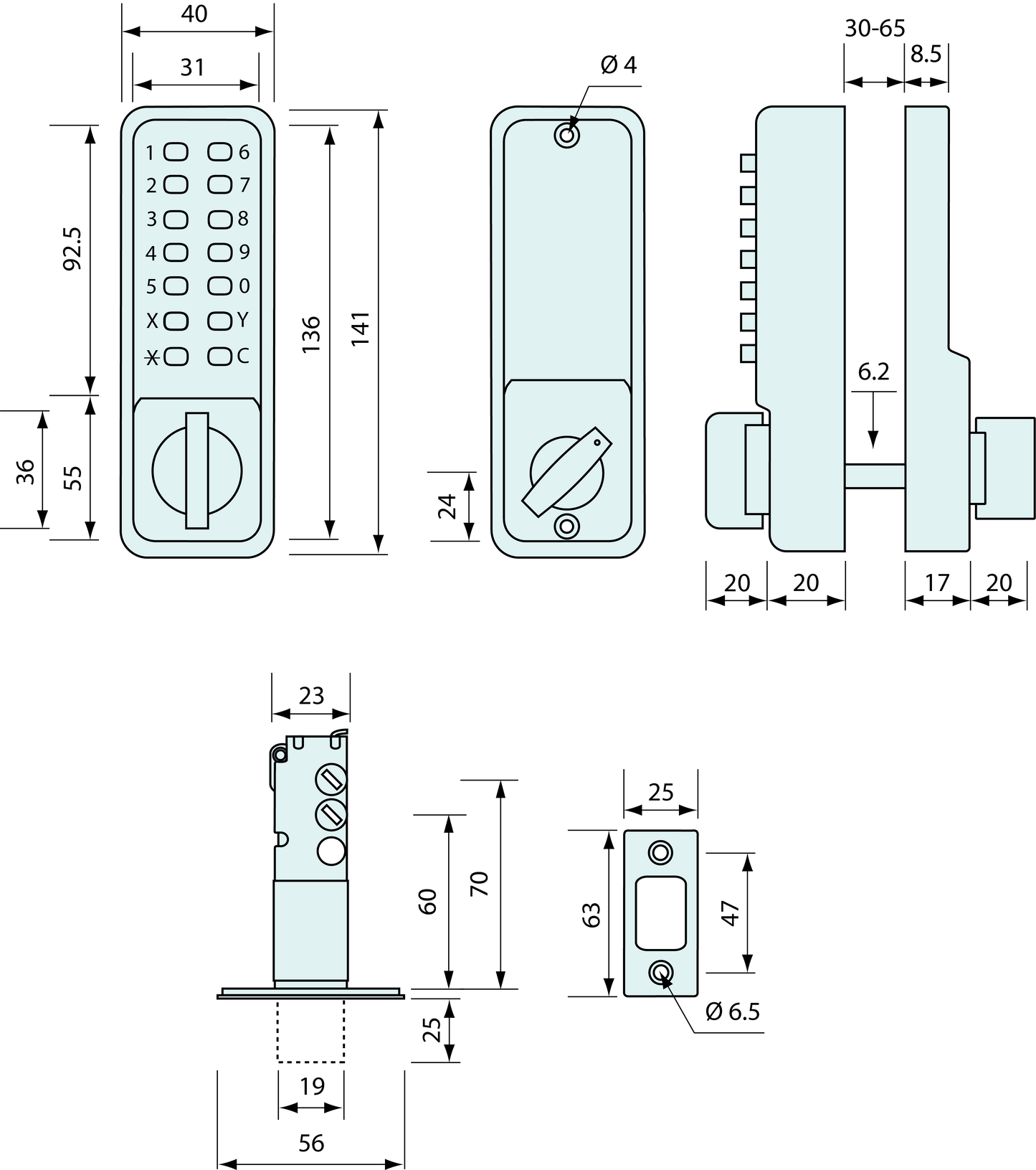 Push Button Deadbolt Lock Marine Grade Black 60-70mm Backset