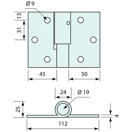 Gate Hinge Zinc Plated Left Hand Heavy Duty Double Flap 90mm