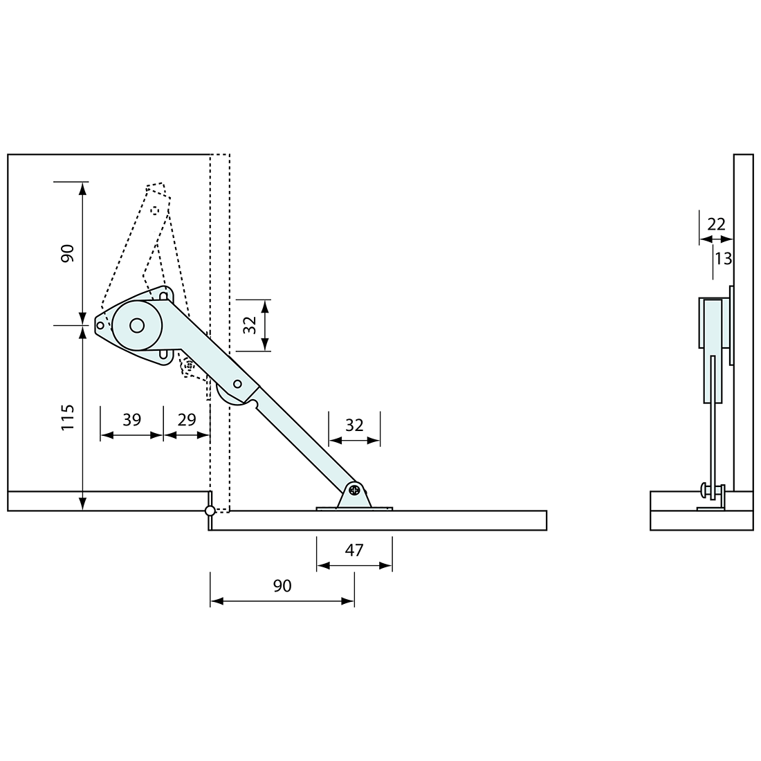 Spring Close Support Stay Right Hand Zinc 21mm