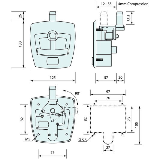 Drop T Compression Lock with Built In 12v Actuator