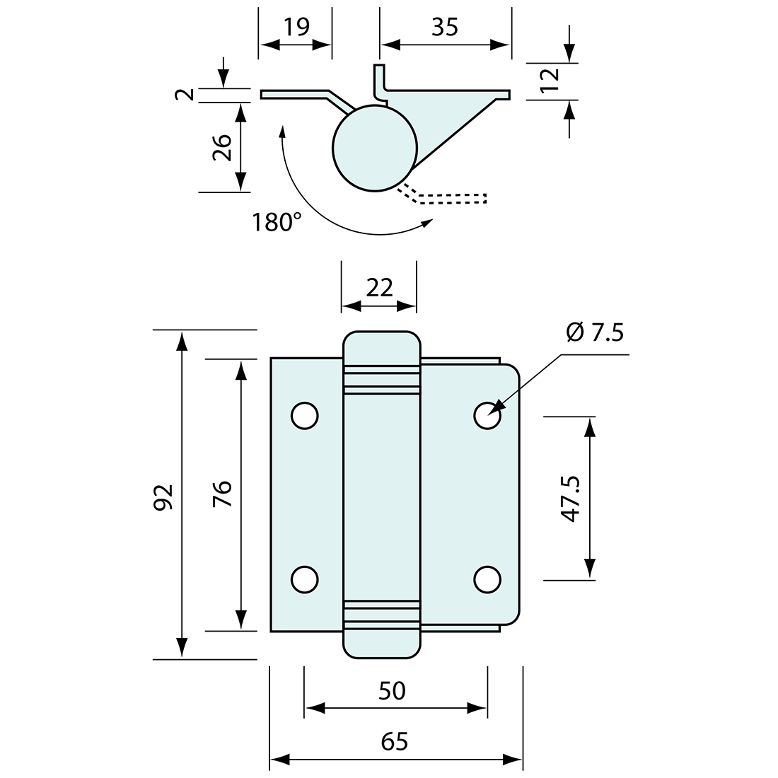 Spring Hinge Spring Closed Welded Stainless Steel 92mm