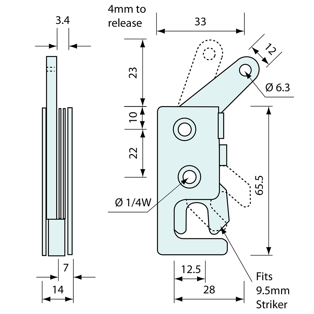 Mini Size Rotary Latch Zinc Right Hand