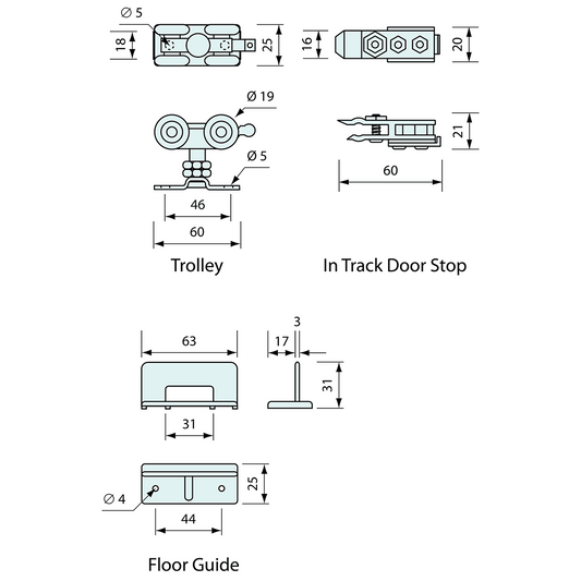 Sliding Door Trolley Kit Aluminium 68kg Doors