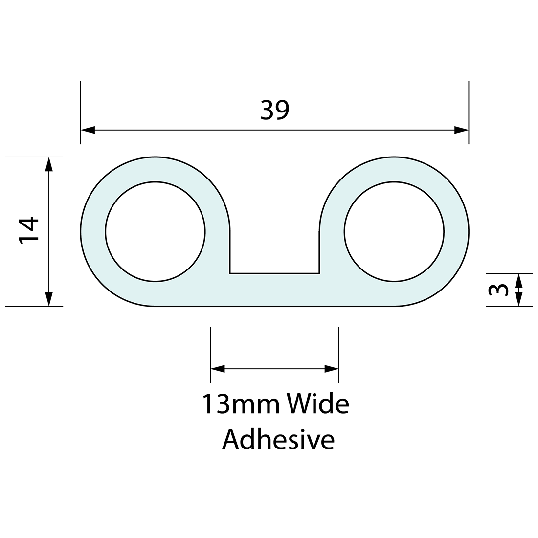 Double Bulb Sponge Rubber Seal 39mm