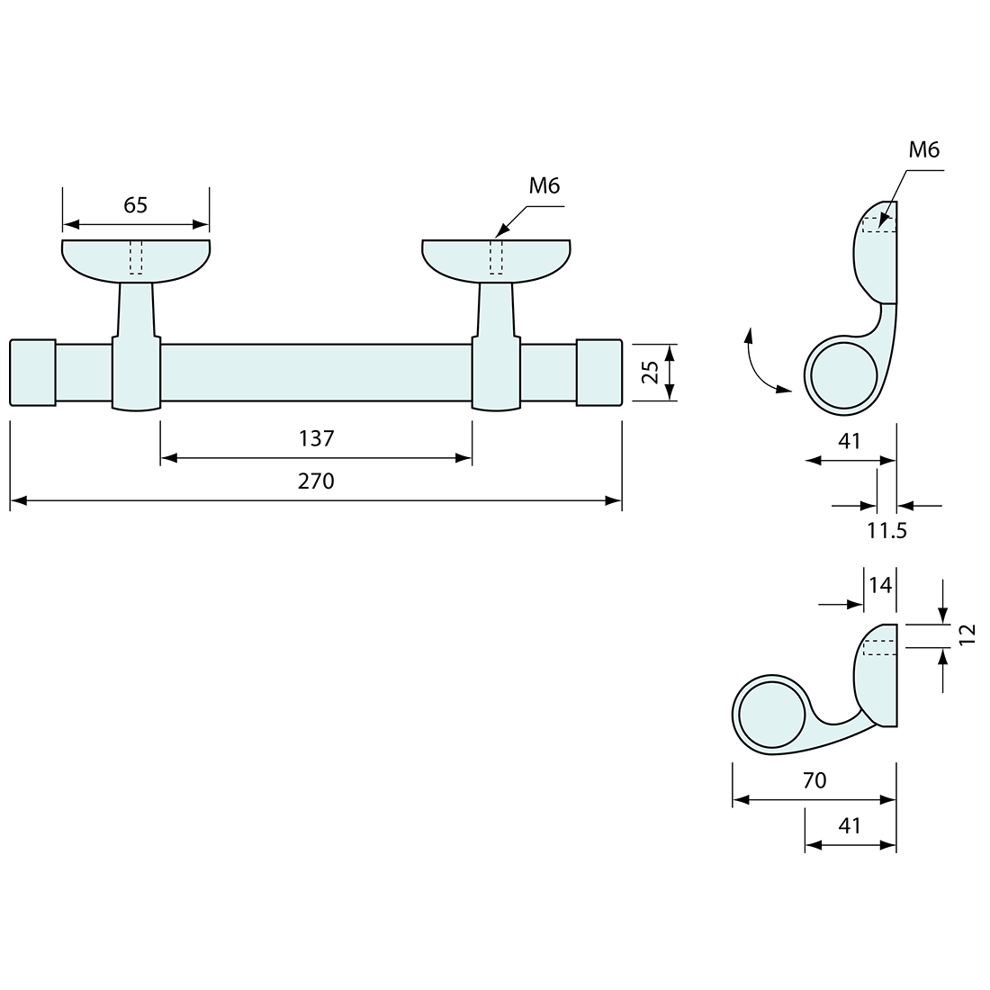 Casket Coffin Handle Round Bar Silver Zinc 270mm
