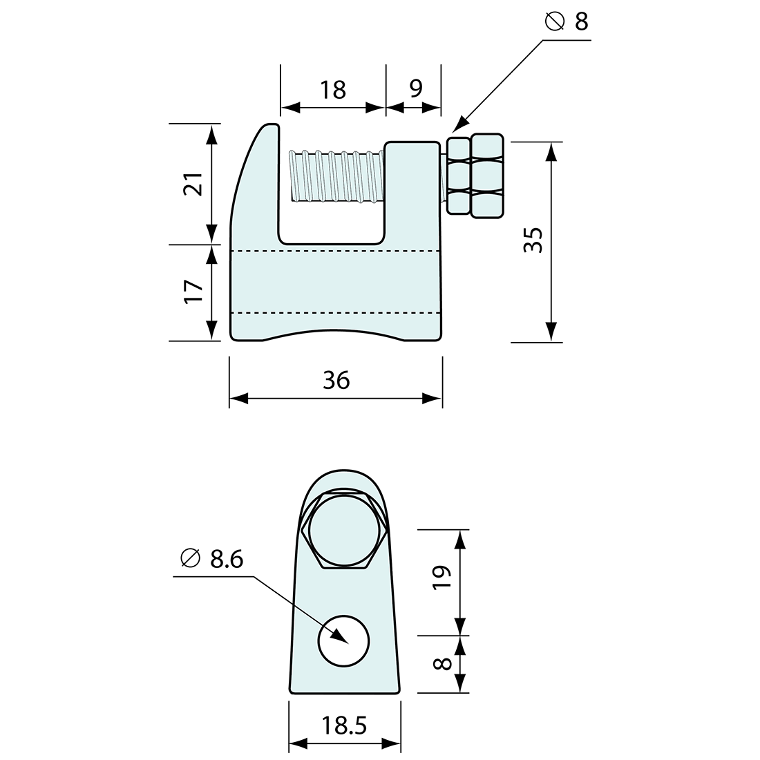 Beam Clamp Zinc Plated 36mm M8