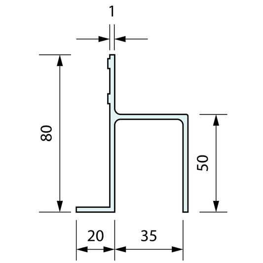 Sliding Door Guide Track with Leg 81x57mm x 5m