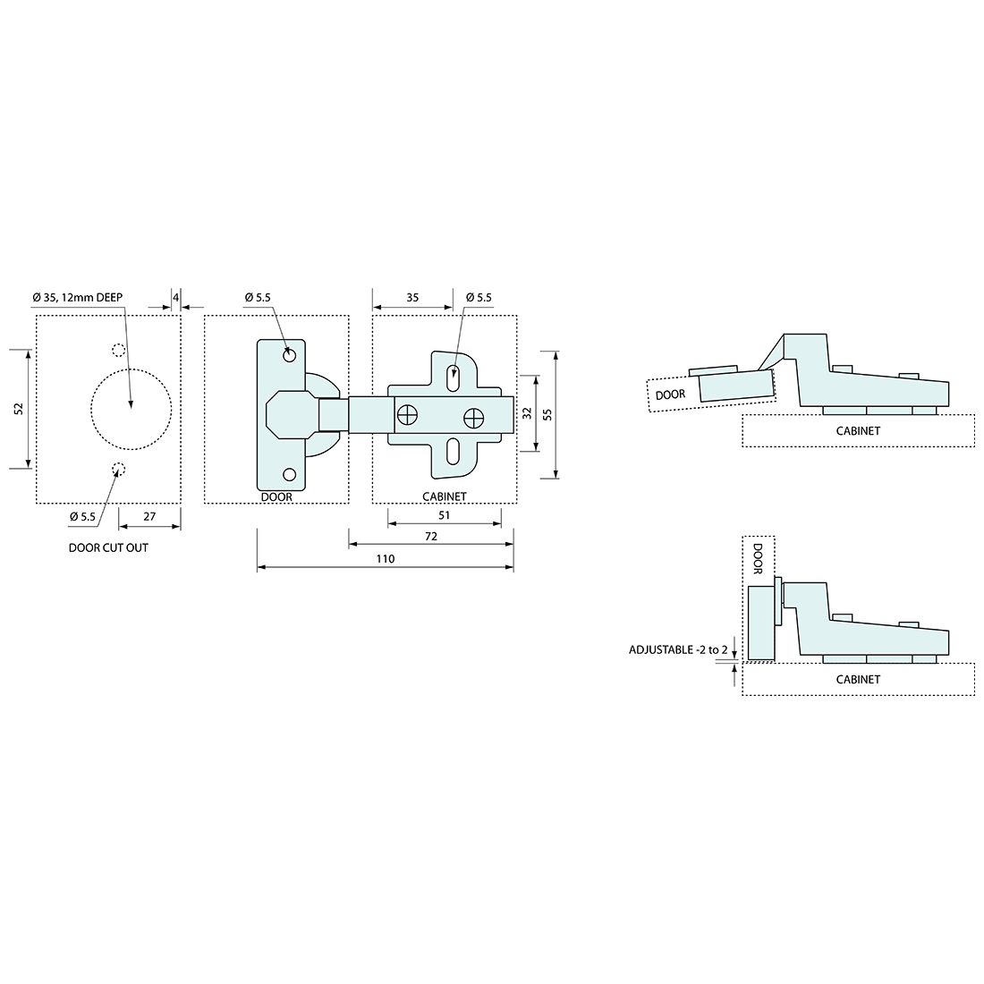 Self Closing Concealed Hinge Crank and Mount