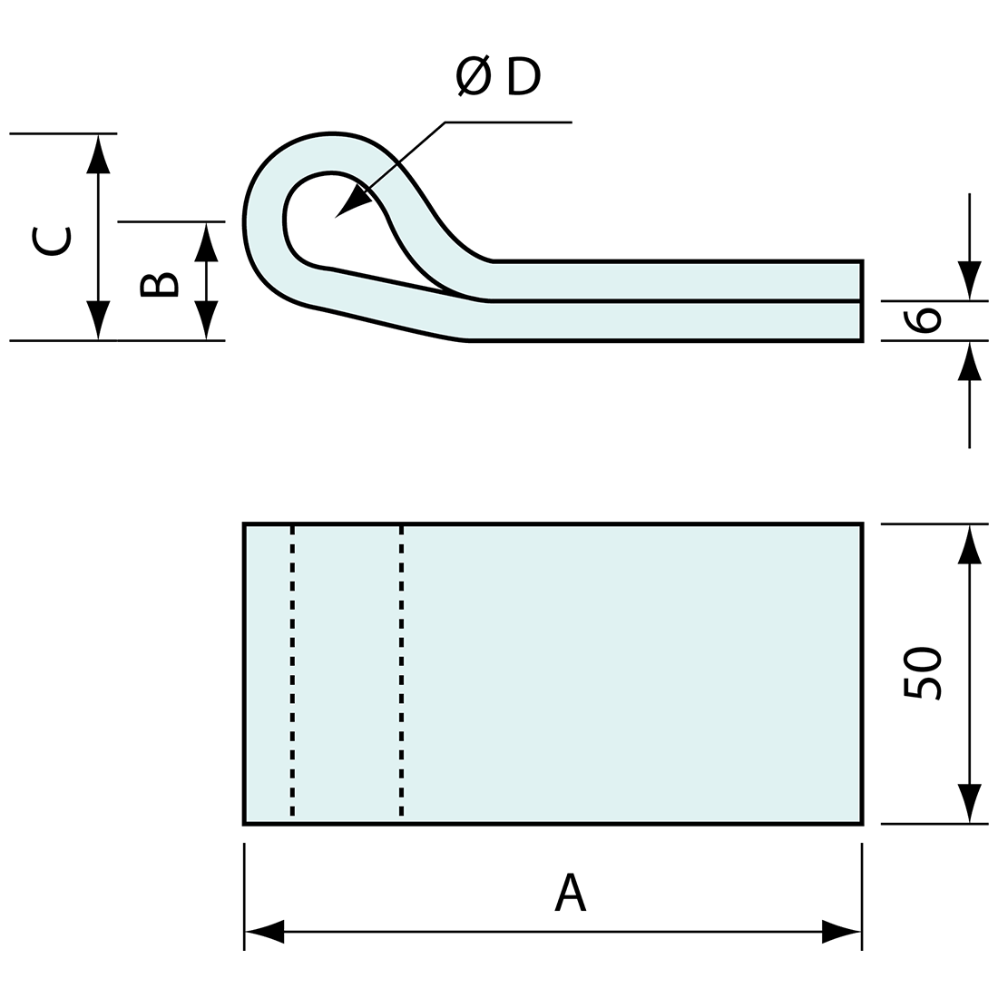 Aluminium Strap Hinge for 20mm Pin 50x110mm