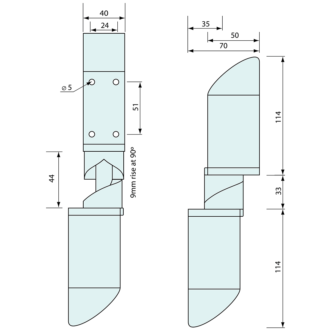 Rising Hinge Two Way Set Black 285mm