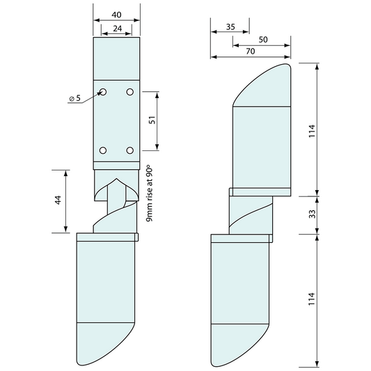 Rising Hinge Two Way Set Black 285mm