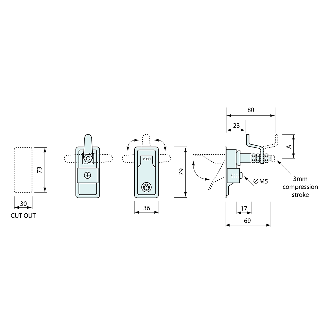 Flush Lift and Turn Compress Latch Stainless Steel 79mm