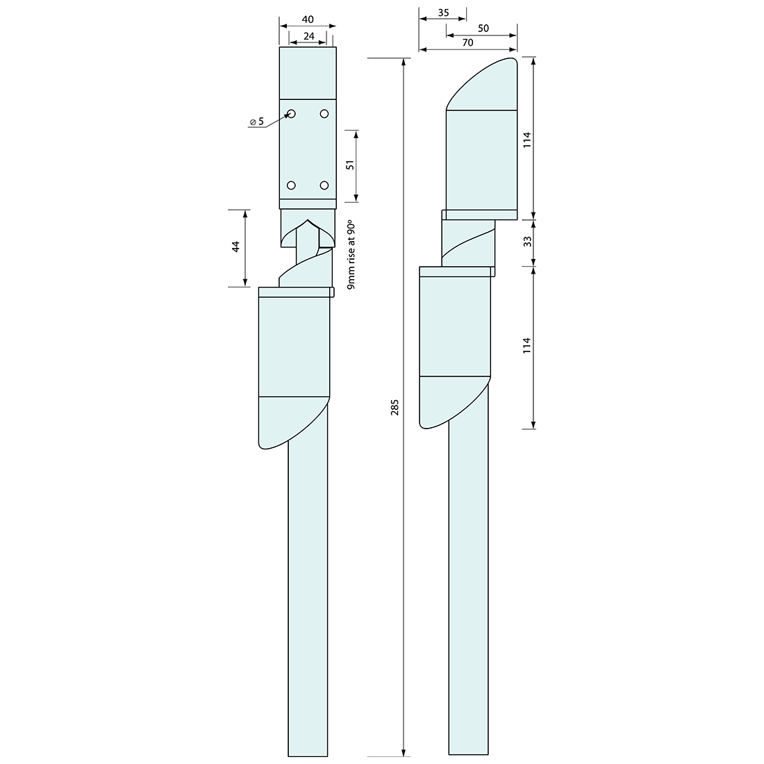 Two Way Rising Spring Hinge Black 285mm