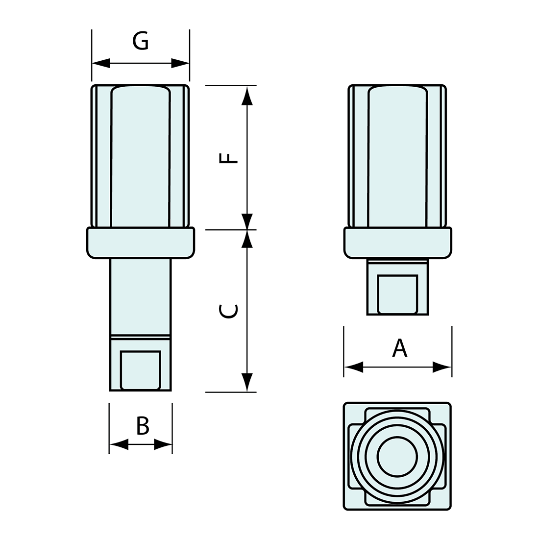 Adjustable Bullet Foot Square Black 25.4mm Tube Diameter