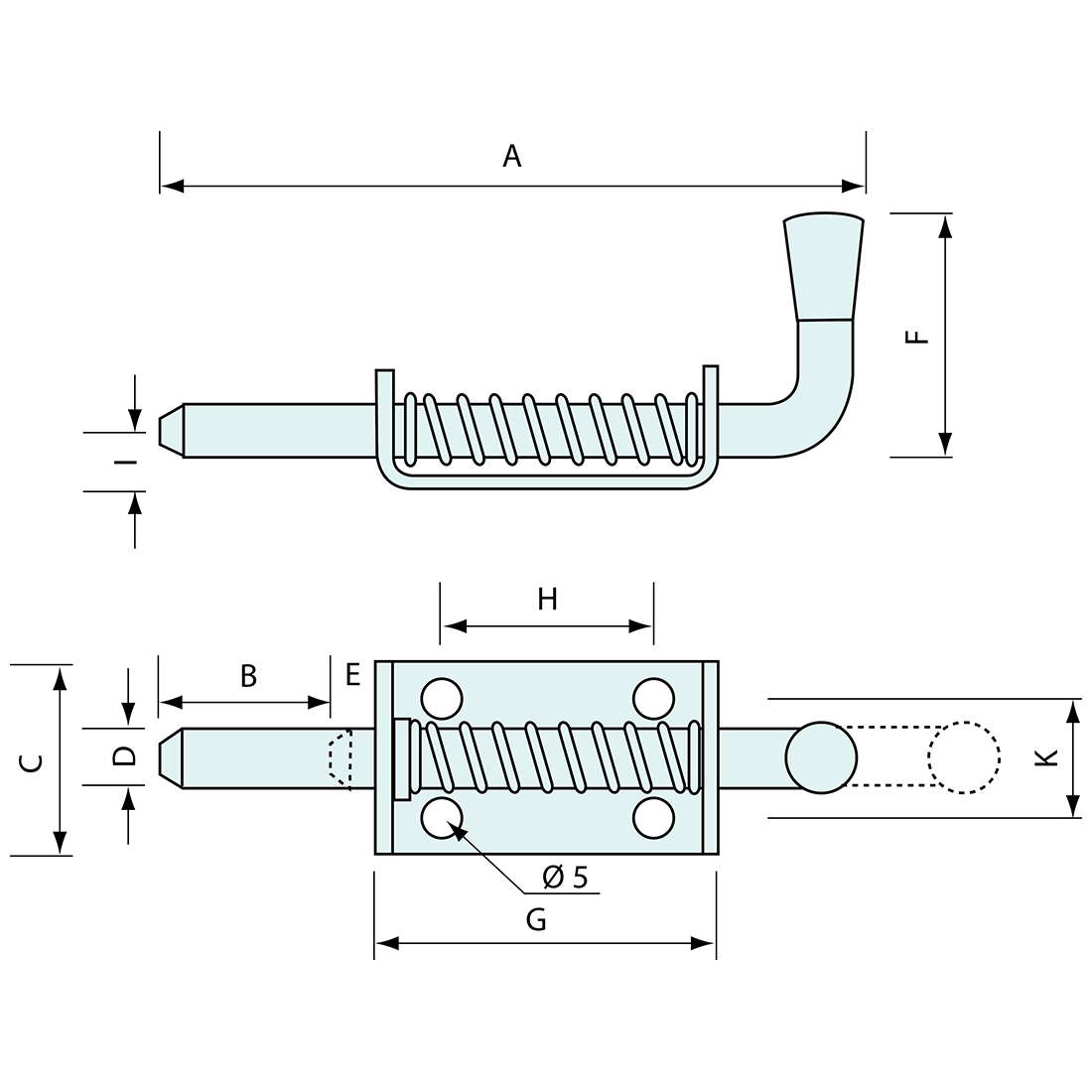 Spring Bolt Stainless Steel 120mm 10mm Pin
