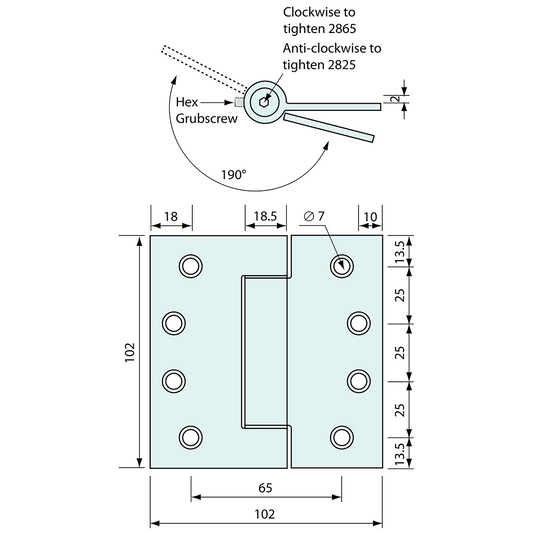 Butt Spring Hinge Stainless Steel Sprung Open 100mm