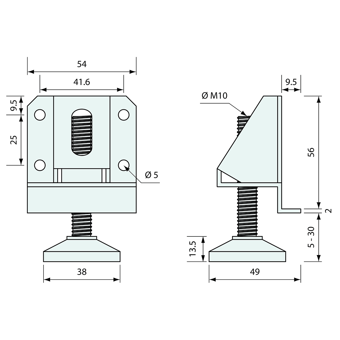 Leveller and Mounting Bracket Zinc 54mm 100kg Load