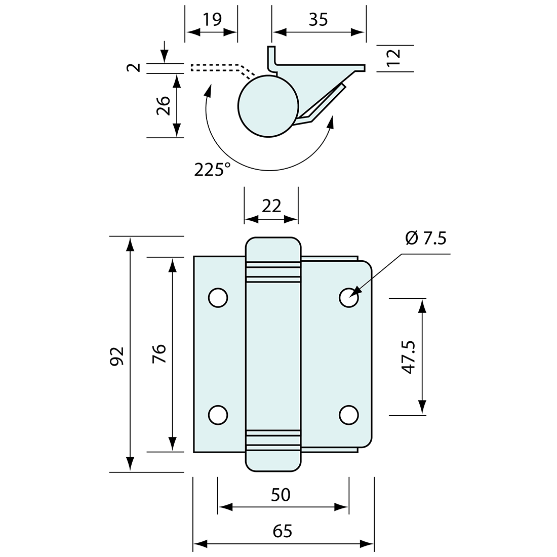 Spring Hinge Spring Open Welded Stainless Steel 92mm