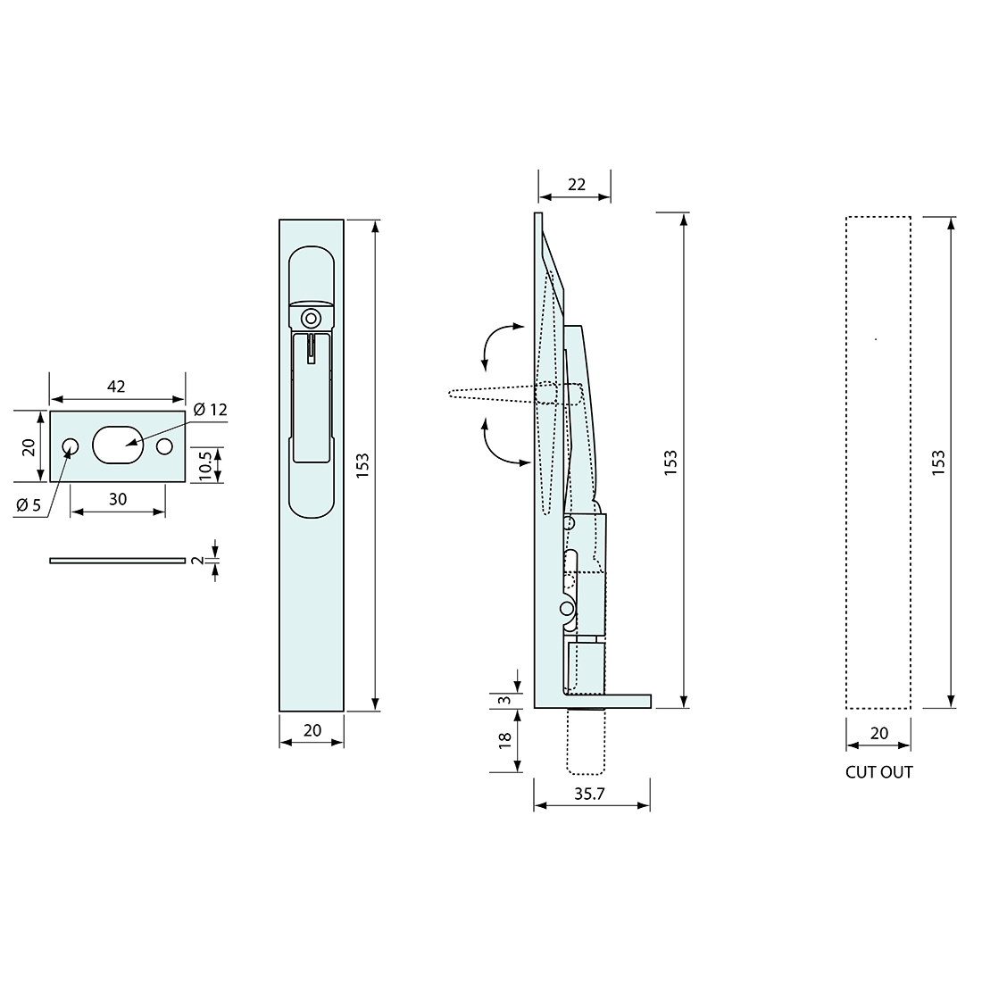 Recessed Bolt Latch Chrome 153mm