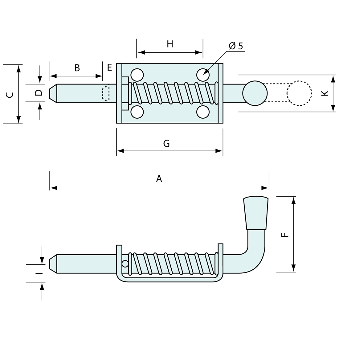 Spring Bolt Stainless Steel 120mm 10mm Pin