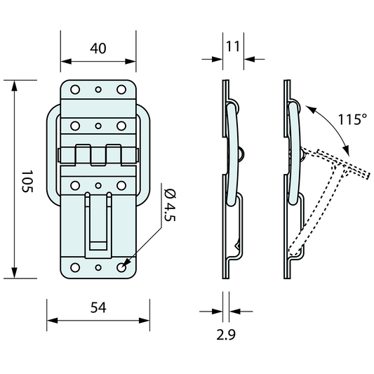 Strut Hinge With Catch Stainless Steel 65x40mm