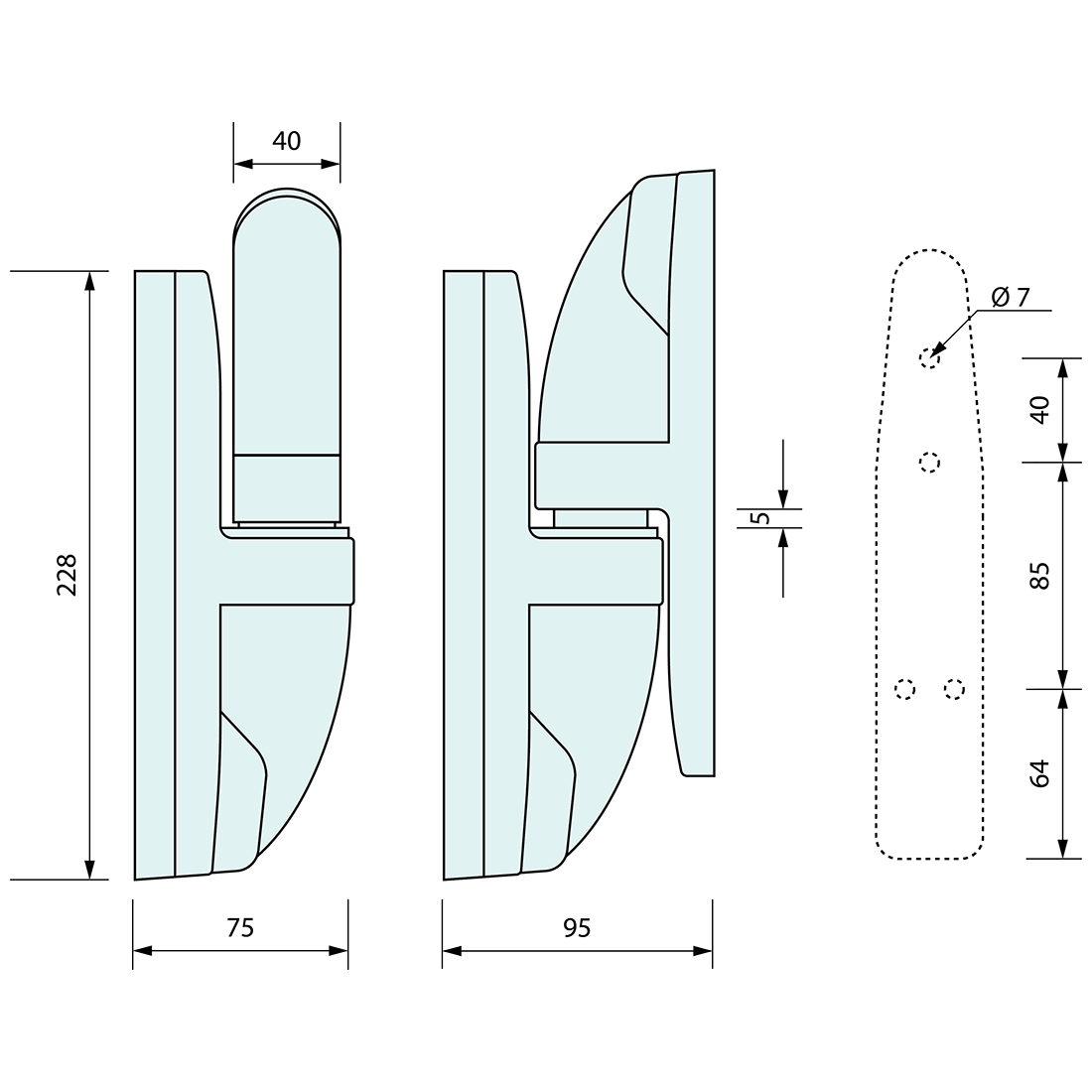 Rising Hinge 55mm Centre Offset Offset Rising Hinge 232mm
