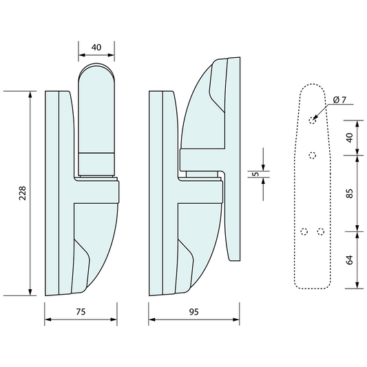 Rising Hinge 55mm Centre Offset Offset Rising Hinge 232mm