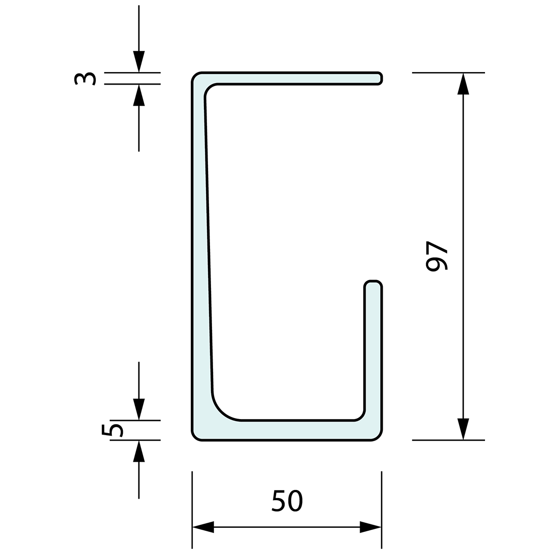 Sliding Door Track 97.x 50mm x 5 Mtr Length