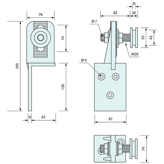 Coolroom Sliding Door Roller Aluminium RH 55mm Wheel White