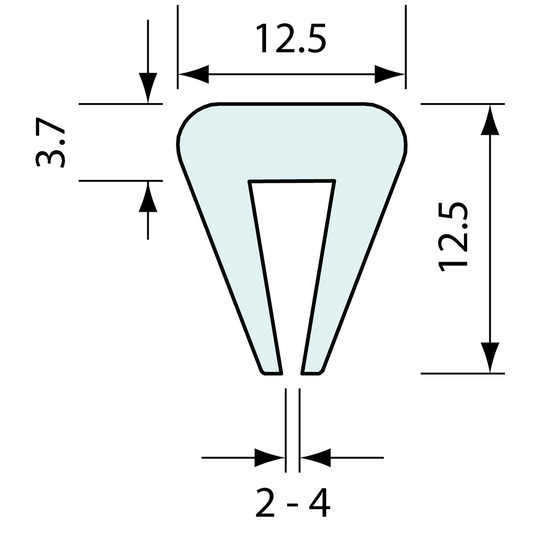 Channel Strip Rubber 2 to 4mm Panel 3.7mm Base