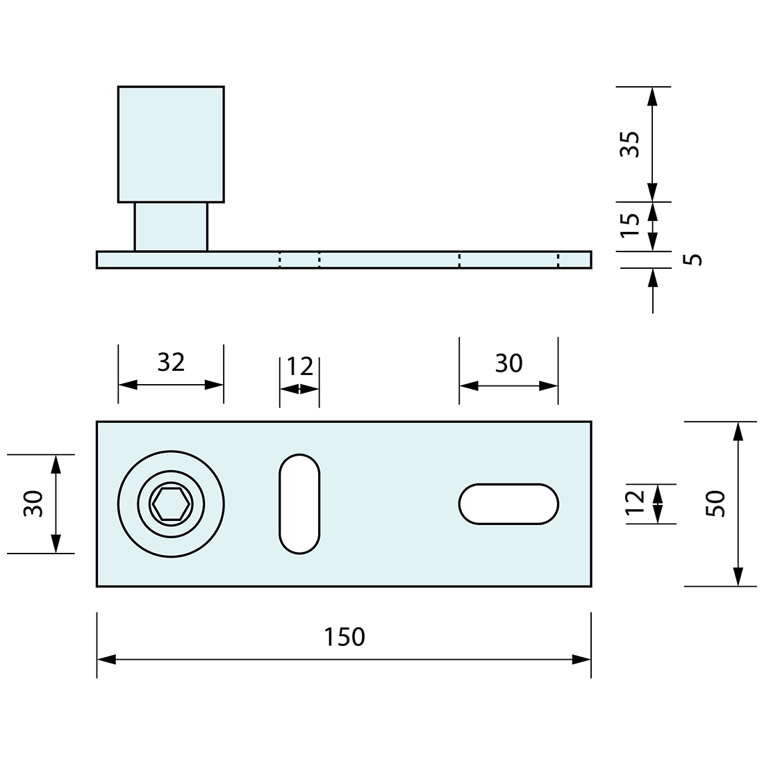 Floor Mount Door Guide 32mm x 150mm x 50mm