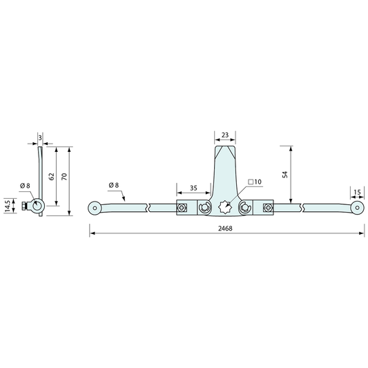 Lift and Turn Roller 3 Way Latch Zinc 2400mm