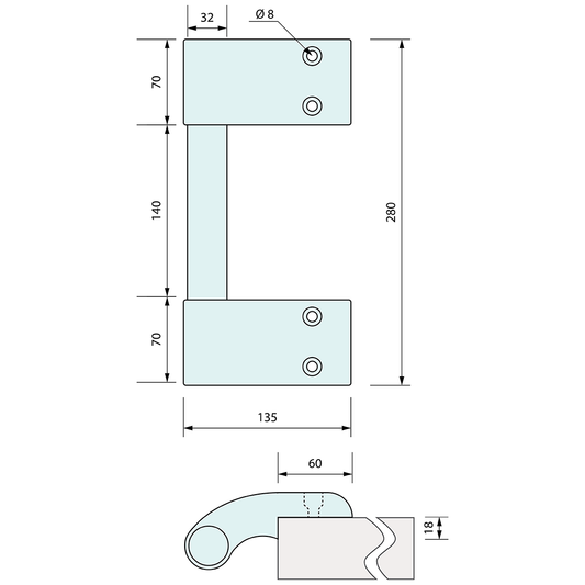 Edge Mount Door Handle 290mm x 135mm