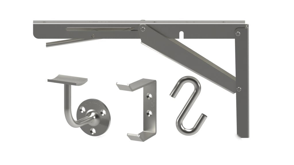 C - Shelving Strip, Fold-Down Brackets, Hooks